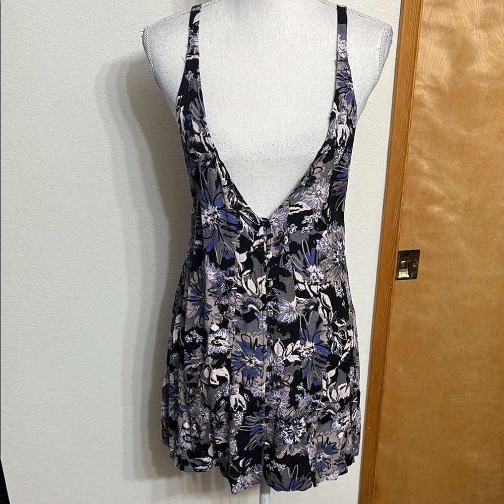 Free People Black Floral Mini Dress with Blue and Lavender Flowers